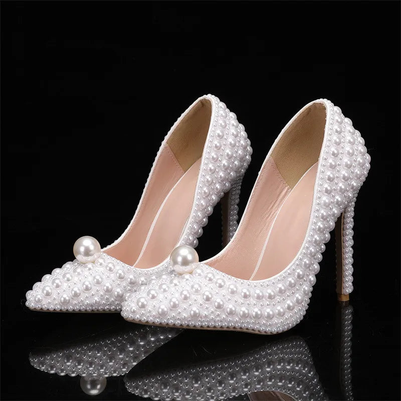 Luxury All perals Decoration White Women Pumps Fashion Spring Autumn Elegant 11CM Thin High heels Wedding Bridal Prom Shoes heels_bridal