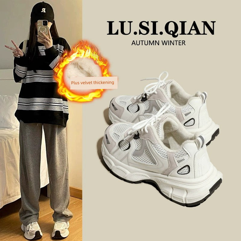 Internet Celebrity Autumn and Winter Fleece-Lined Platform Casual Daddy Shoes sneakers_platform
