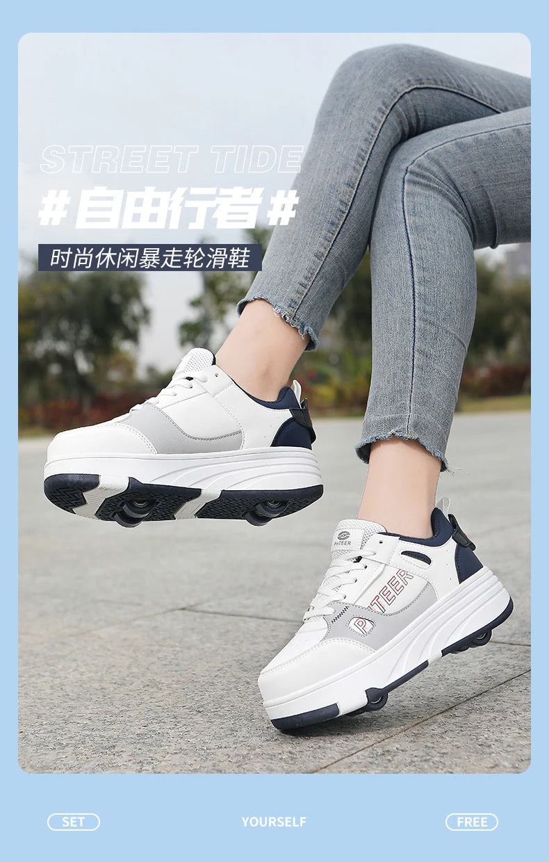 Fashion Double Row 4-Wheel Skates Roller Shoes with Wheels Dual-Purpose Roller Sneakers for children and adults kids_shoes