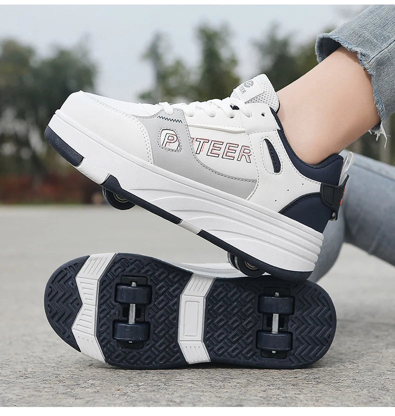 Fashion Double Row 4-Wheel Skates Roller Shoes with Wheels Dual-Purpose Roller Sneakers for children and adults kids_shoes