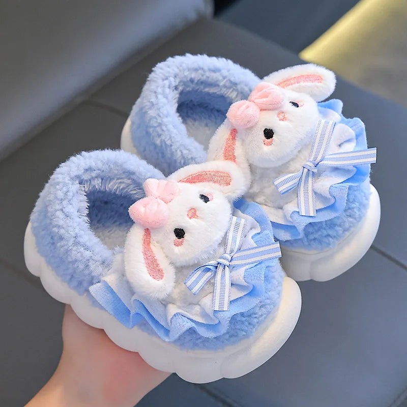 2024 New Winter Children's Cotton Slippers - Cute and Warm Fleece Rabbit Fur Baby's Home Cotton Slippers for Girls kids_shoes