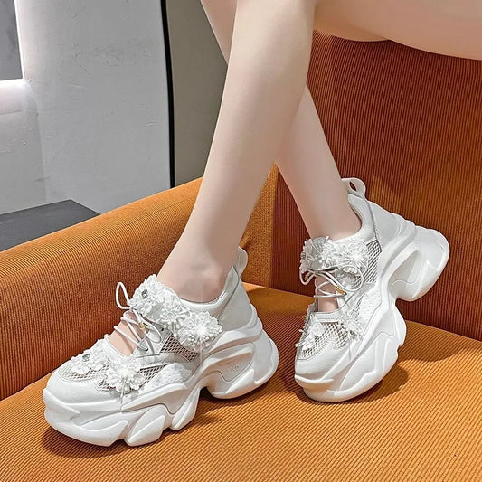 7.5CM Heels Women Thick Bottom Wedge Sneakers Embroider Hollow Out Gladiator Breathable Summer Shoes Woman Bling Chunky Sandals sneakers_platform