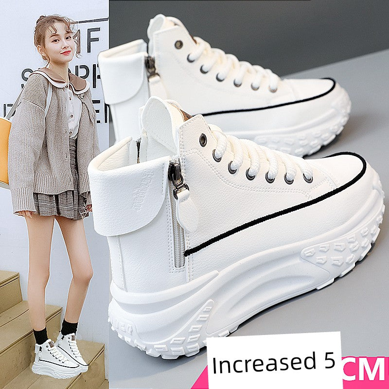 Genuine Leather High-Top Best Selling Autumn and Winter Leisure Sports White Shoes sneakers_platform