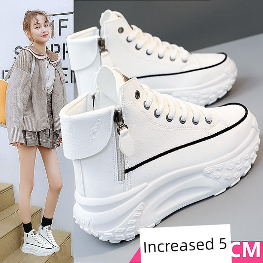 Genuine Leather High-Top Best Selling Autumn and Winter Leisure Sports White Shoes sneakers_platform