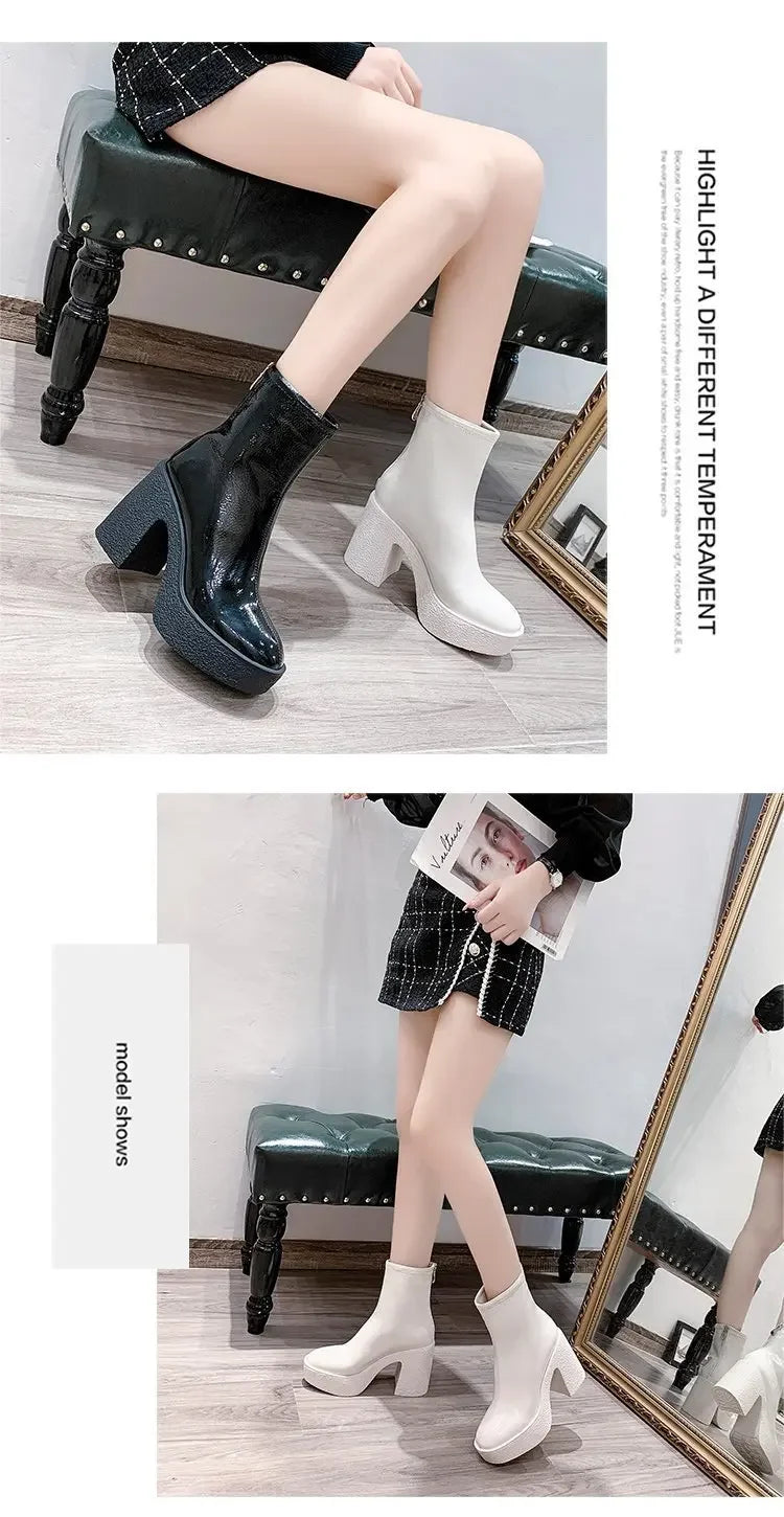 2025 New Platform Women Ankle Boots Leather Fashion High Heels Shoes Trend Designer Classic Chunky Pumps Goth Winter Botas Mujer boots_platform