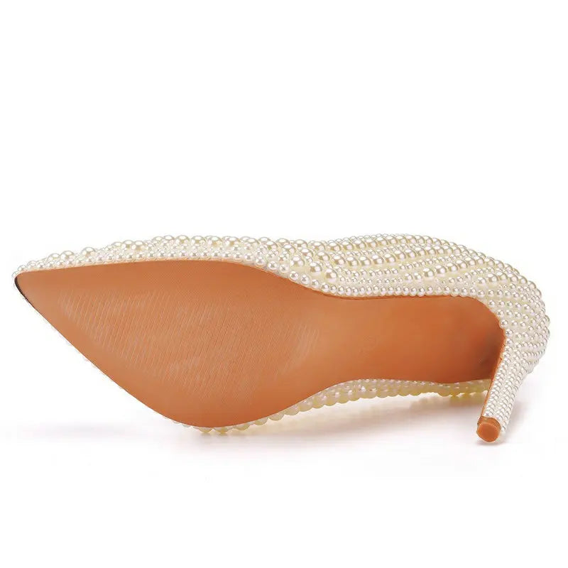 11cm Pearl Wedding Shoes Thin Heel Pointed Single Shoe Large Size Women's Shoes Bride Shoes Dinner Women's Pumps heels_bridal