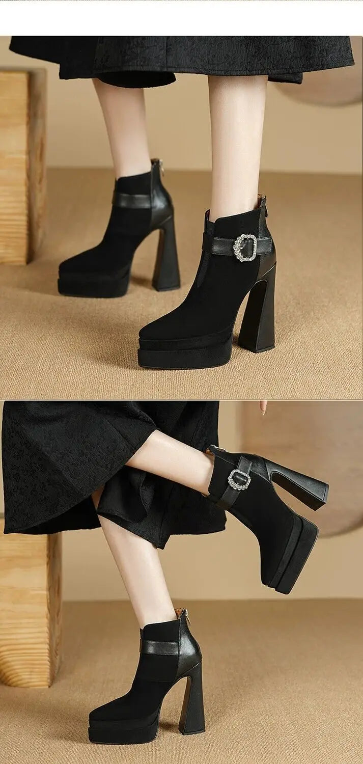 Crystal Platform Pointed Toe Women Ankle Boots Super High Heels Shoes 2025 Trend Luxury Brand Chunky Chelsea Snow Botas Pumps boots_platform