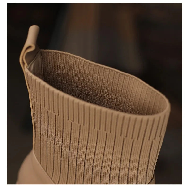 2026 Autumn Winter New Ankle Socks Shoes Women Fashion Large Size 43 Knitted Short Boots Women Slip On High Heels Botas De Mujer boots_highheel