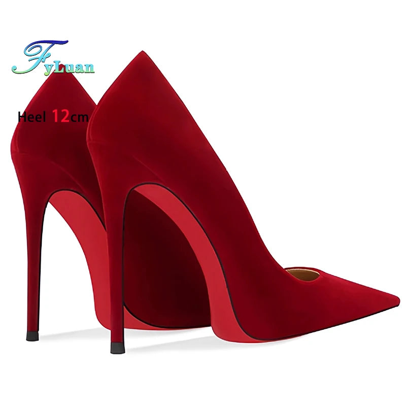 Wine Red High Heels 12cm 10cm 8cm Women Shoes Thin Heels Pointed Head Ladies Pumps Shallow Mouth Stiletto Party Large Size Shoes heels_stiletto