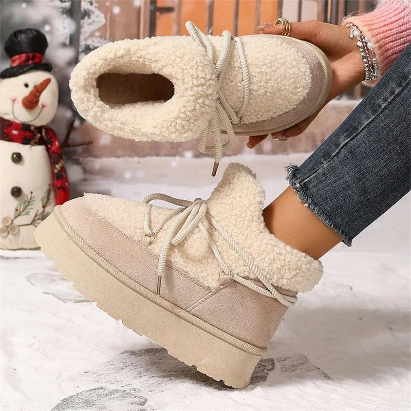 Autumn and Winter New Thick-soled Booties Faux Shearling Warm  Snow Boots Thickened Ankle Boots Over-the-knee Warm Women's boots_platform