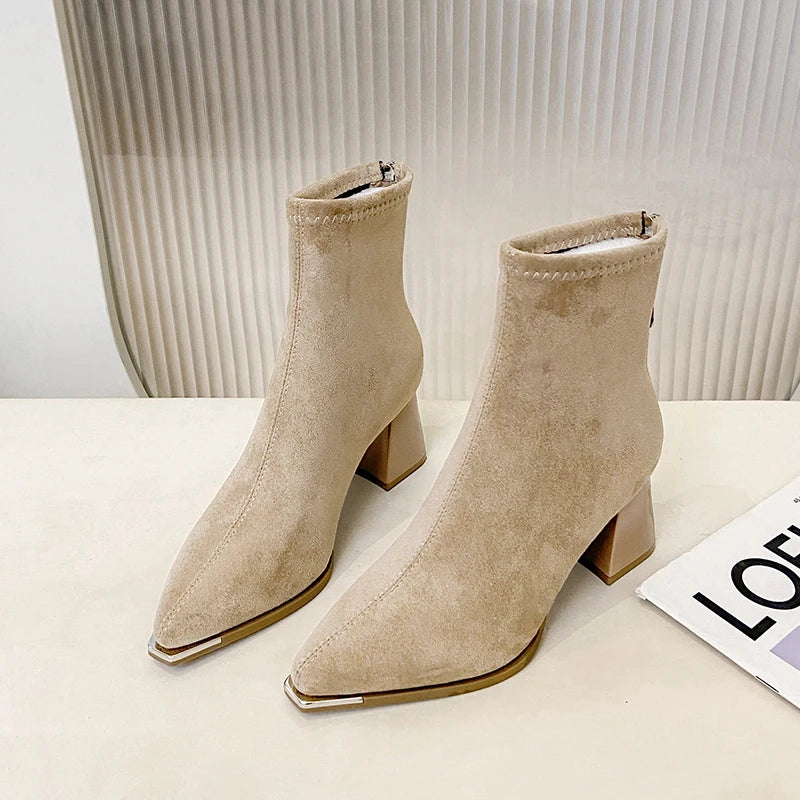 Winter Women Thick Heel Ankle Boots Fashion Pointed Toe Mordern Short Booties Street Style Party Stripper Female Shoes boots_highheel