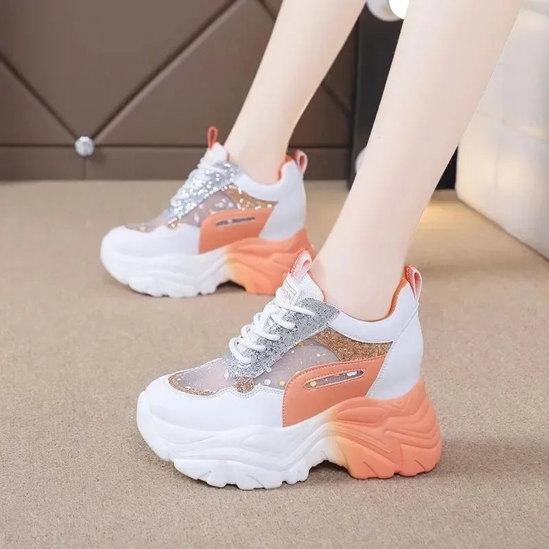 Shoes for Women Platform Shoes Autumn Women Casual Breathable Mesh Sequin Sneakers Wedges Sports Lace-up Non-slip Shoes sneakers_platform