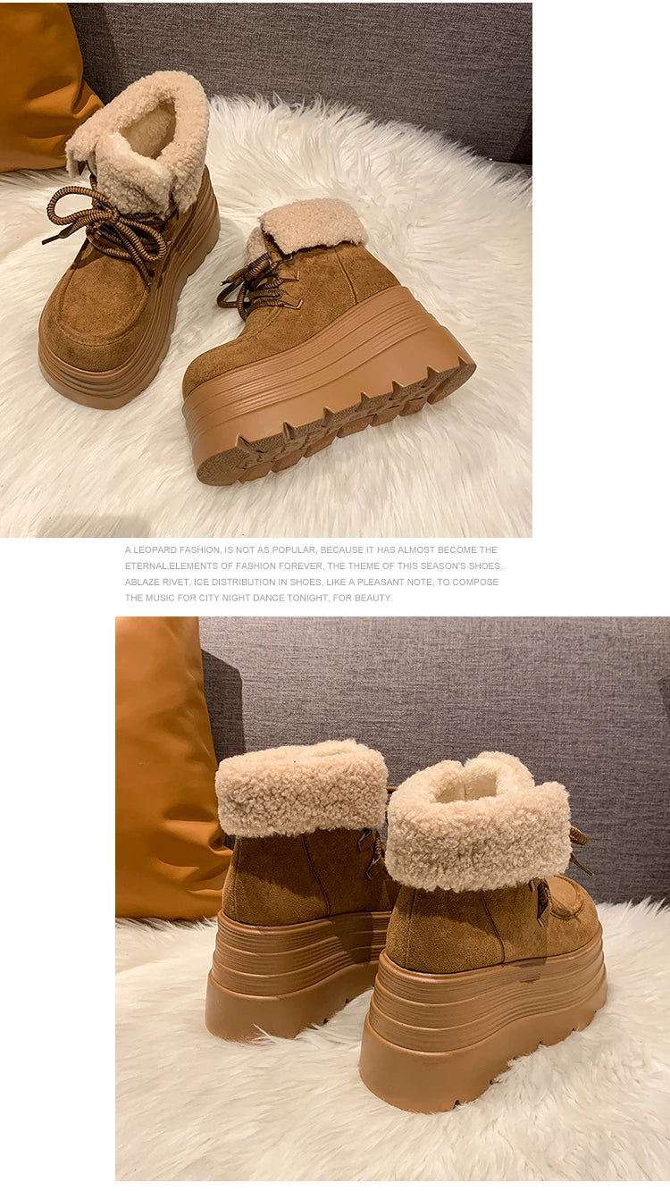 New Women Winter Warm Snow Boots 10CM High Platform Short Booties Designer Suede Leather Cotton Shoes Woman Ankle Botas Mujer boots_platform