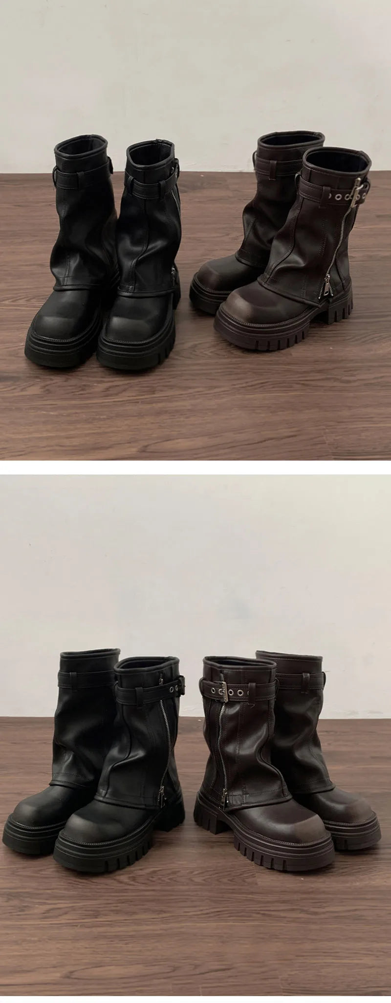Winter Women Biker Boots Fashion Belt Buckle Ladies Elegant Platform Flats Short Booties Casual Women's Knight Booties boots_platform