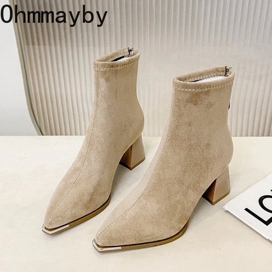 Winter Women Thick Heel Ankle Boots Fashion Pointed Toe Mordern Short Booties Street Style Party Stripper Female Shoes boots_highheel