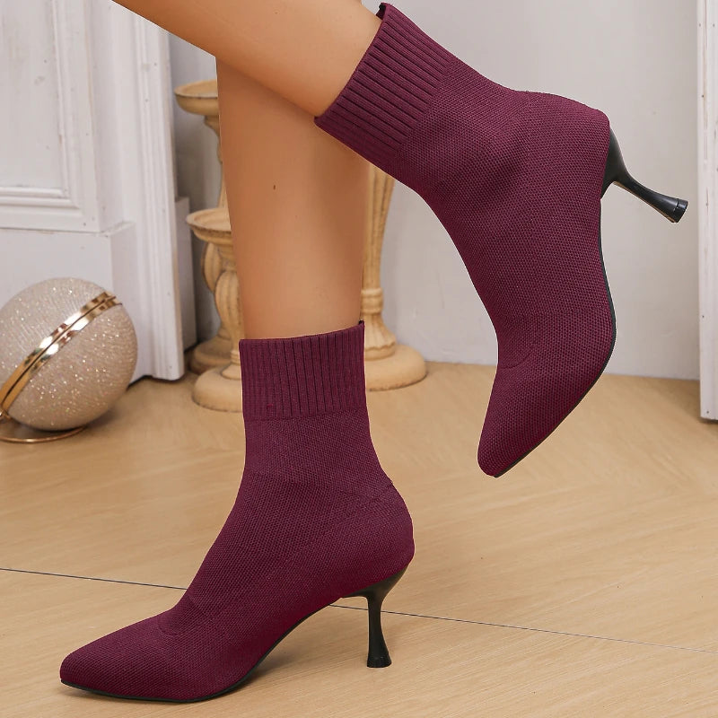 2024 New Trend Fashion Comfortable Pointed Toe Boots Women Autumn Winter Zapatos De Mujer Ankle Boots High Heels Big Size Shoes boots_highheel