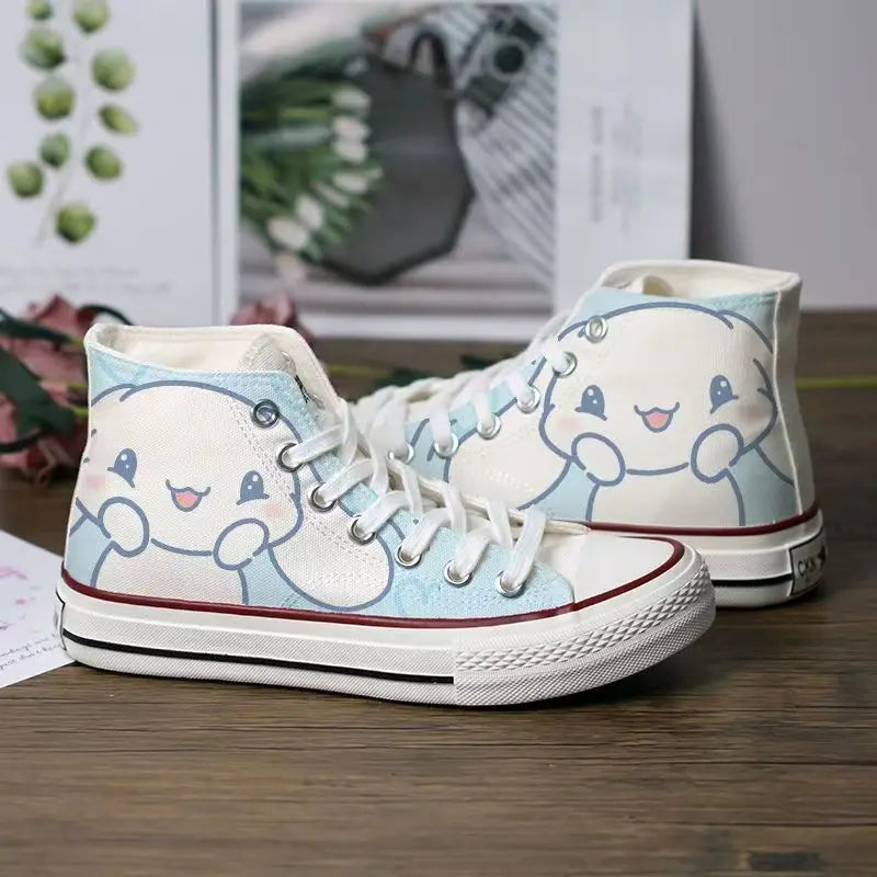 Sanrio Cute Pompompurin Hello Kitty Canvas Shoes Women Breathable Sneakers Brand Sport Casual Flats Shoes High Top Zapatos Mujer sneakers_women