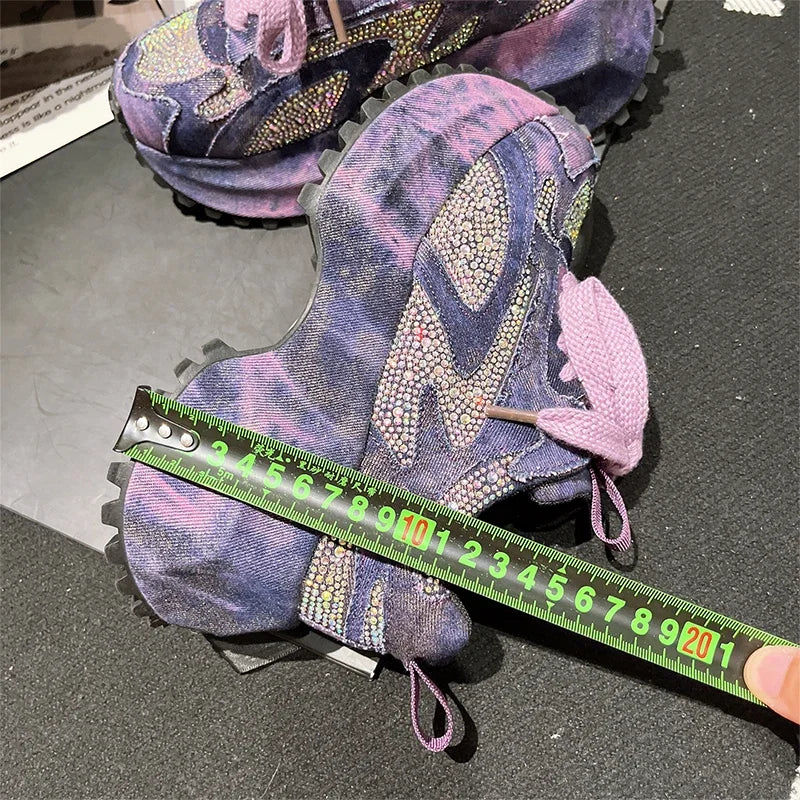 Women's Sneaker Crystal Platform High Heels Sport Shoes 2025 Autumn Luxury New Lace Up Running Hiking Shoes Casual Mujer Zapatos sneakers_platform