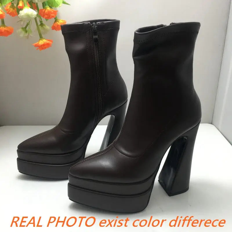 REAVE CAT Ladies Boots 15cm Shaft Stretchy Pointed Toe High Heel 6 inch Platform 5cm Big Size 46 Party boots_platform