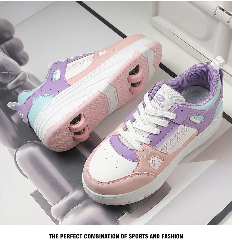 Fashion Double Row 4-Wheel Skates Roller Shoes with Wheels Dual-Purpose Roller Sneakers for children and adults kids_shoes