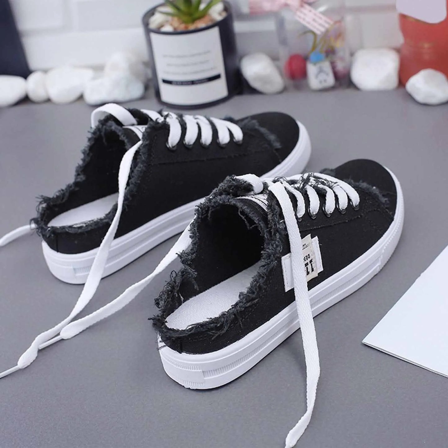 Womens Half Slipper Sneakers Comfortable Women Casual Shoe Lace-up Women Flat Shoes Breathable Canvas Shoes Anti-slip Zapatillas sneakers_women