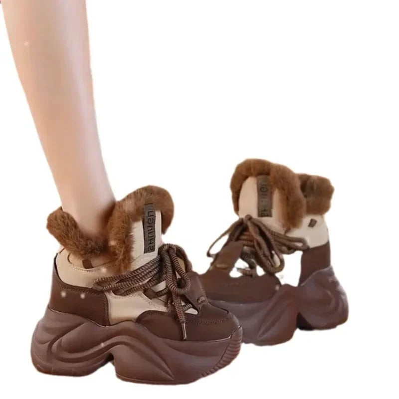 Winter Women's Boots Warm Increase Height Prevent Slipping Outdoor Snow Boots Comfortable Plush New High Top Lace Up Sneakers sneakers_platform