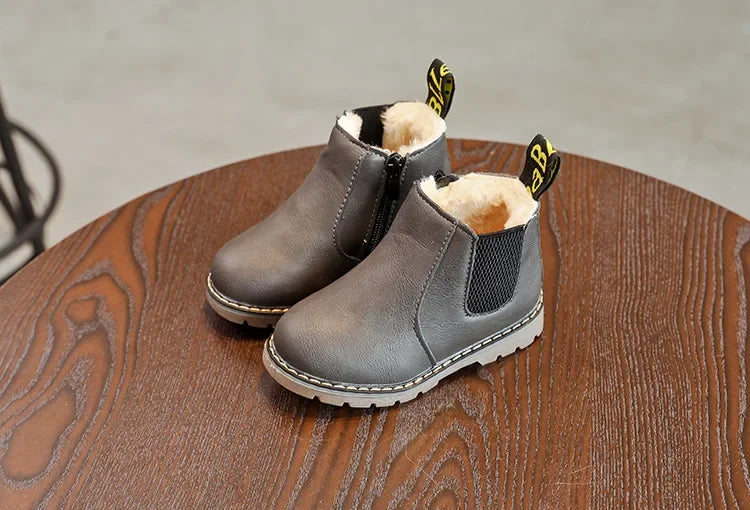 New Kids Fashion Boots for Boys Girls Toddlers Big Children Ankle Boots with Zipper Warm Thick Plush Autumn Winter Chelsea Boots kids_shoes