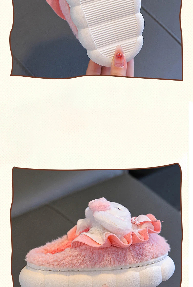 2024 New Winter Children's Cotton Slippers - Cute and Warm Fleece Rabbit Fur Baby's Home Cotton Slippers for Girls kids_shoes