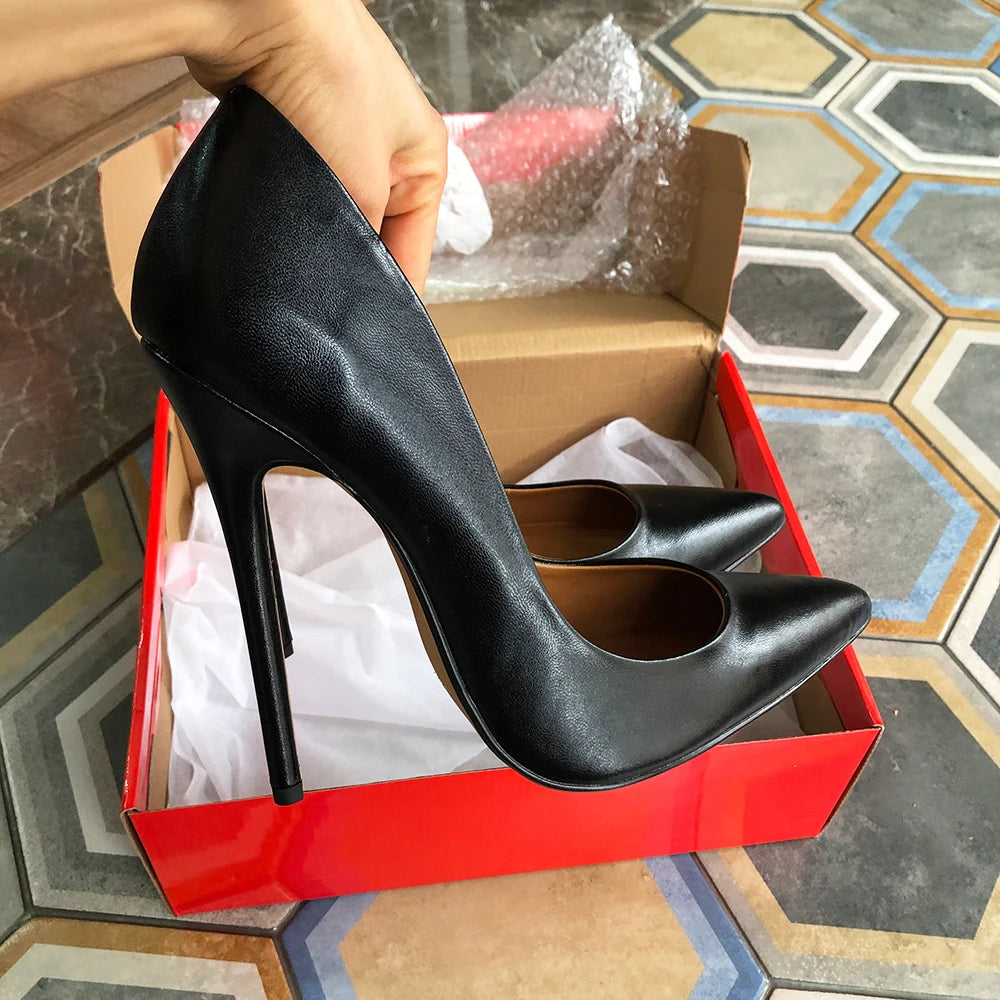 Tikicup Plus Size 40-48 Solid Black 15cm Extremely High Heel Pointy Toe Stiletto Pumps Slip On Crossdress Gragon Queen Shoes heels_stiletto