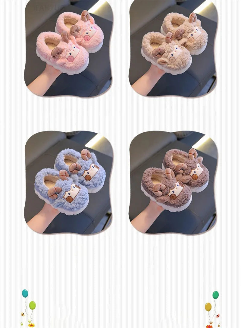 Cute Cartoon Winter Children Sheep Slippers Boys Girls Kid Indoor Anti Slip Warm Home Slippers Soft Comfortable Baby Plush Shoes kids_shoes