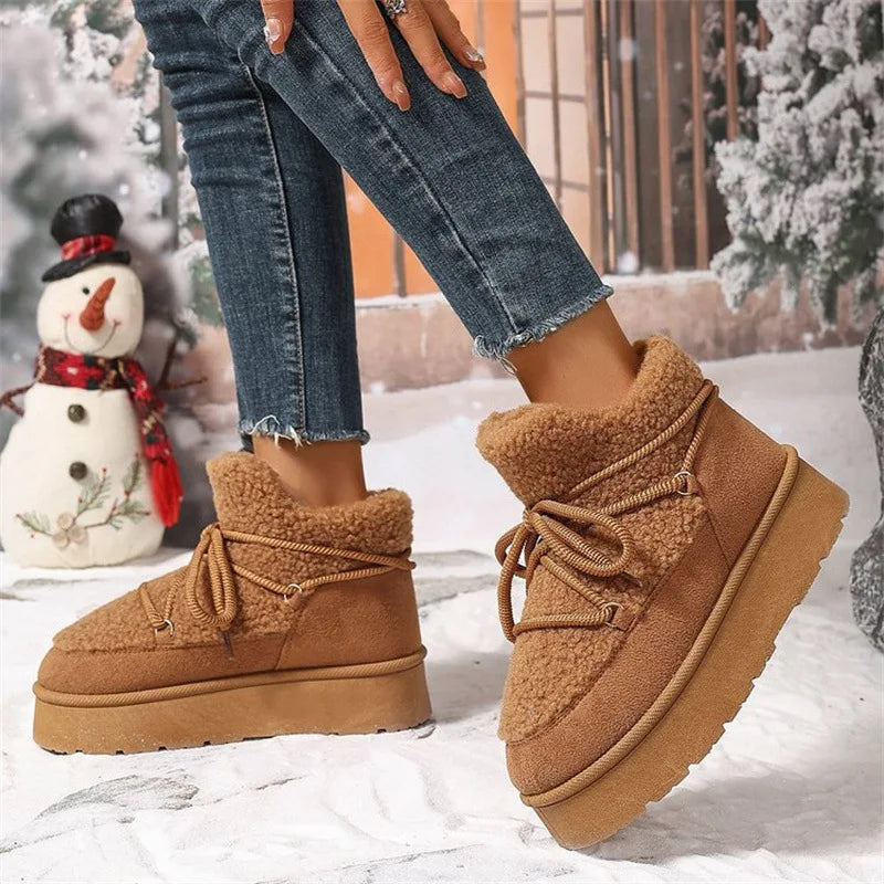 Autumn and Winter New Thick-soled Booties Faux Shearling Warm  Snow Boots Thickened Ankle Boots Over-the-knee Warm Women's boots_platform