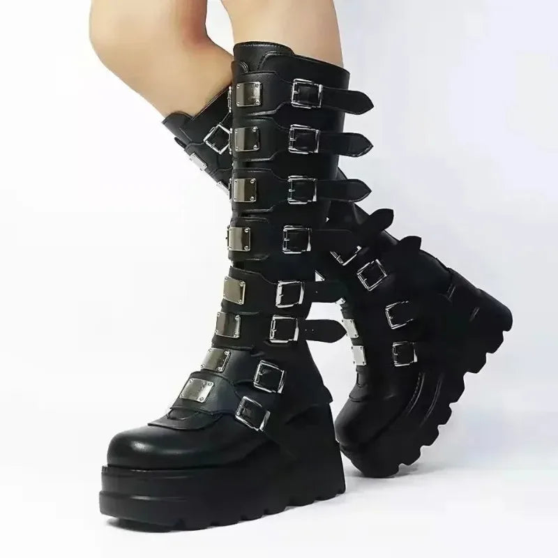 Long Boots for Women Gothic Shoes Platform Knee High Boots Punk Black Sexy Motorcycles Boots New Halloween Cosplay Women's Shoes boots_platform