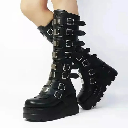 Long Boots for Women Gothic Shoes Platform Knee High Boots Punk Black Sexy Motorcycles Boots New Halloween Cosplay Women's Shoes boots_platform