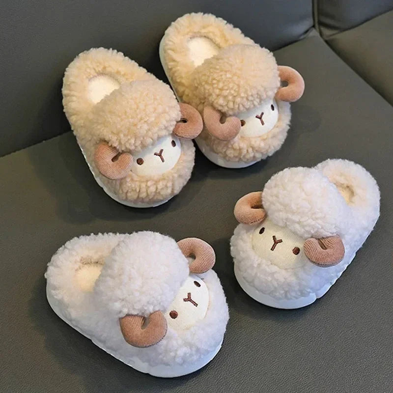 Winter Children Cotton Slippers Boys Girls Warm Anti Slip Home Slipper Fashion Cute Cartoon Alpaca Kids Parent-Child Plush Shoes kids_shoes