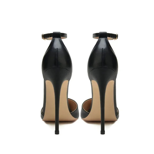Ankle Strap Women D'Orsay Pointed Toe Stiletto Pumps Ladies Solid Dress High Heel Shoes 12cm 10cm 8cm Black White heels_stiletto