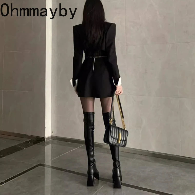 Autumn Winter Street Style Stretch Over The Knee Boots Women Fashion Round Toe Square Platform Heels Long Booties boots_platform