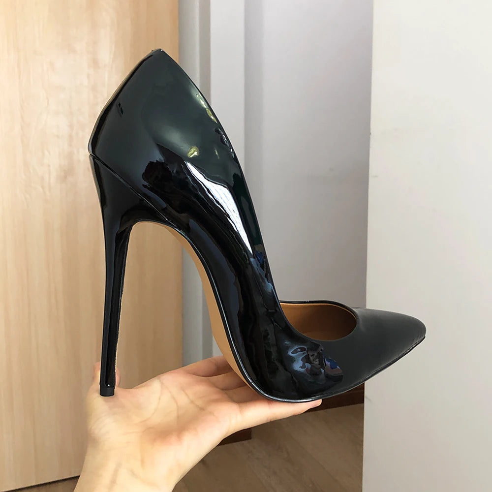 Tikicup Plus Size 40-48 Solid Black 15cm Extremely High Heel Pointy Toe Stiletto Pumps Slip On Crossdress Gragon Queen Shoes heels_stiletto