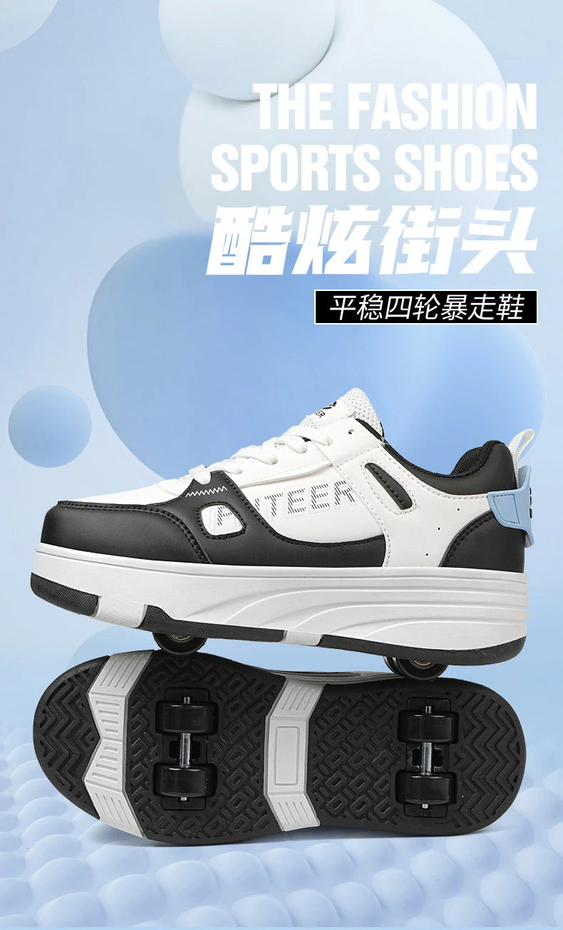 Fashion Double Row 4-Wheel Skates Roller Shoes with Wheels Dual-Purpose Roller Sneakers for children and adults kids_shoes