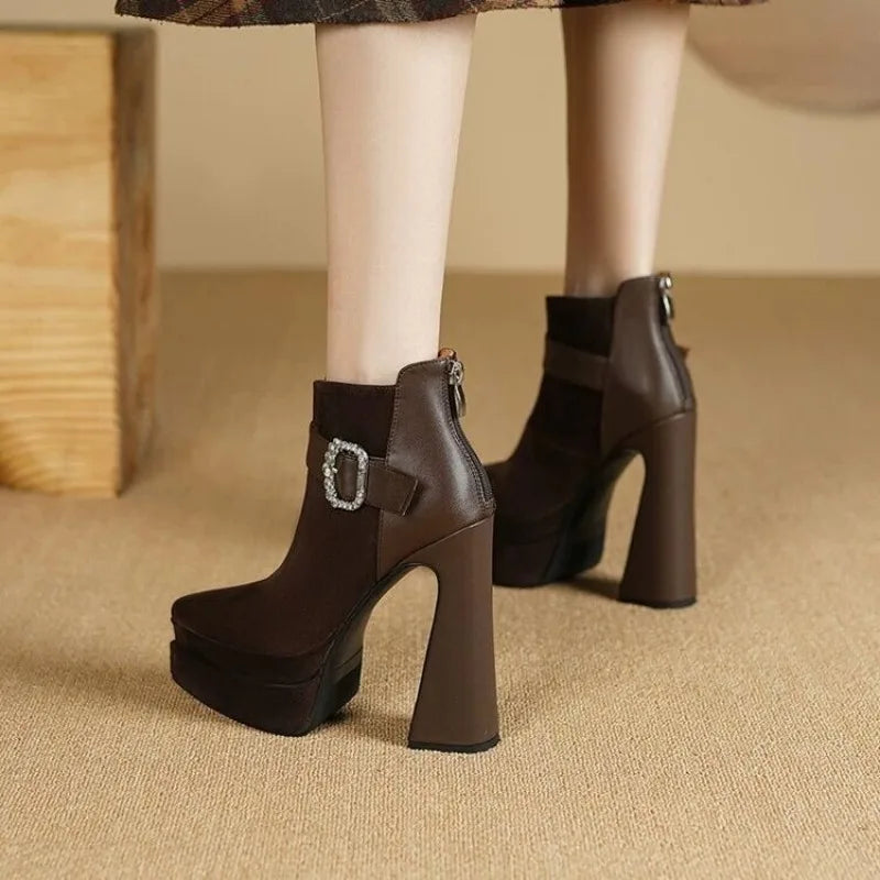 Crystal Platform Pointed Toe Women Ankle Boots Super High Heels Shoes 2025 Trend Luxury Brand Chunky Chelsea Snow Botas Pumps boots_platform