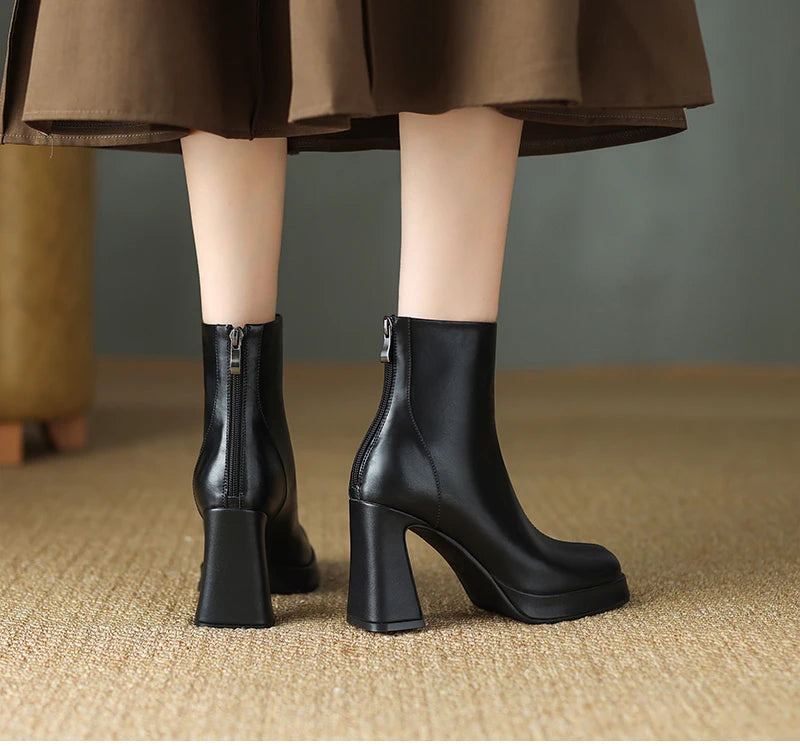 Night Club Platform Thick Heel Women Ankle Boots Fashion Square Toe Slim Short Booties Party Stripper Female Shoes boots_platform