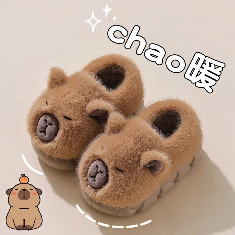 Capybara Winter Cartoon Parent-child Cotton Shoes Warm Plush Slippers Children's Anti Slip Platform Women Indoor Warm Home Shoes kids_shoes