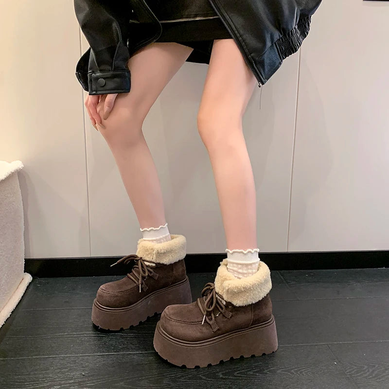 Winter Chunky Platform Heels Women Fur Snow Boots Keep Warm Height Increase Warm Cotton Short Booties Shoes Zapatos Mujer boots_platform