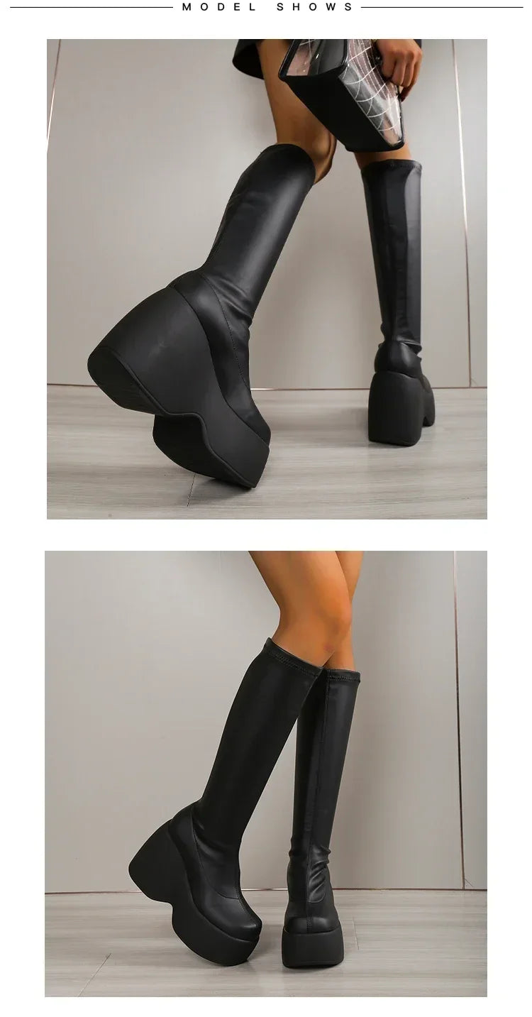 2024 Brand New Gothic Style Sexy Elegant Chunky Platform Women Ankle Boots Big Size 43 Walking Comfy Woman Shoes boots_platform
