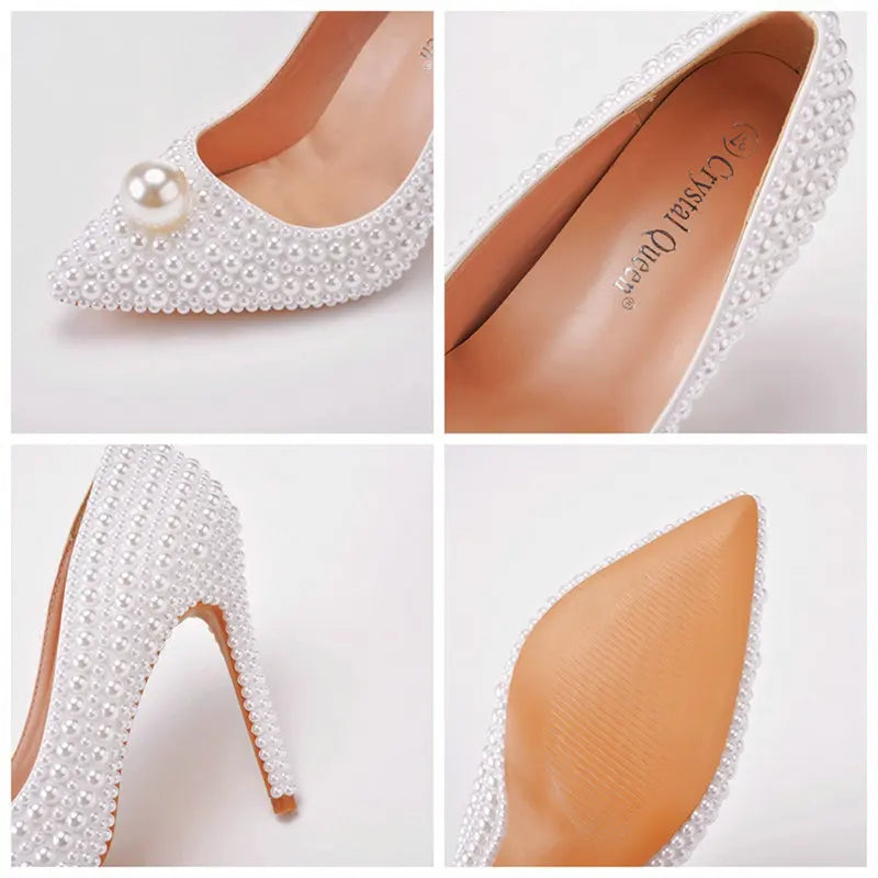 11cm Pearl Wedding Shoes Thin Heel Pointed Single Shoe Large Size Women's Shoes Bride Shoes Dinner Women's Pumps heels_bridal