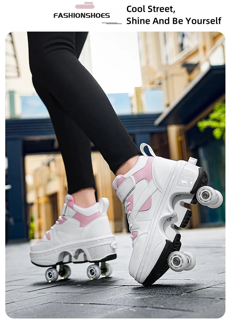 Girls Pink Roller Skate Shoes Sneakers With Wheels Children Rollerskates Fashion Outdoor Sports Shoes Girls Gifts kids_shoes