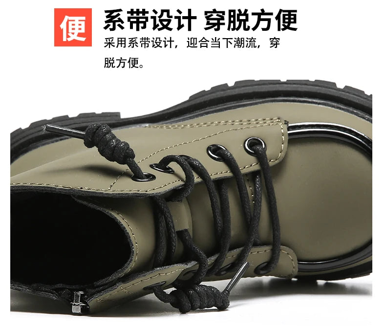 New Children Boots  soft leather Handsome Lace-up Trendy Kids Short Boot Matte PU Leather Anti-slip Unisex Boys Girls Shoes kids_shoes