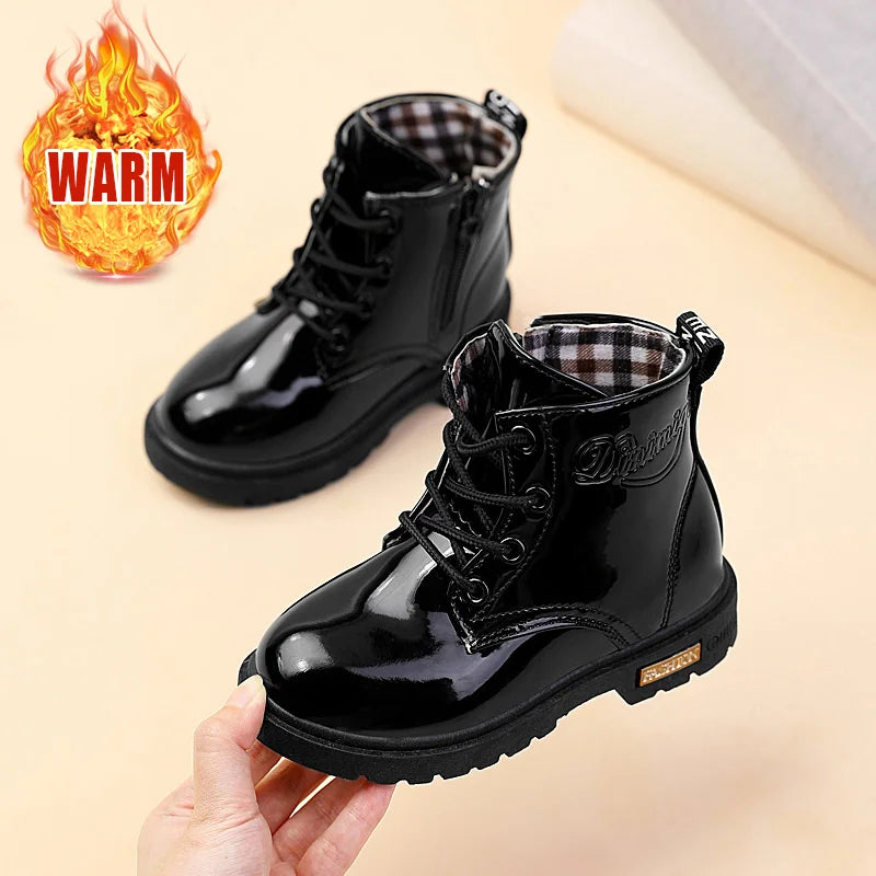 2026 New Winter Children Shoes PU Leather Waterproof Plush Boots Kids Snow Boots Brand Girls Boys Casual Boots Fashion Sneakers kids_shoes