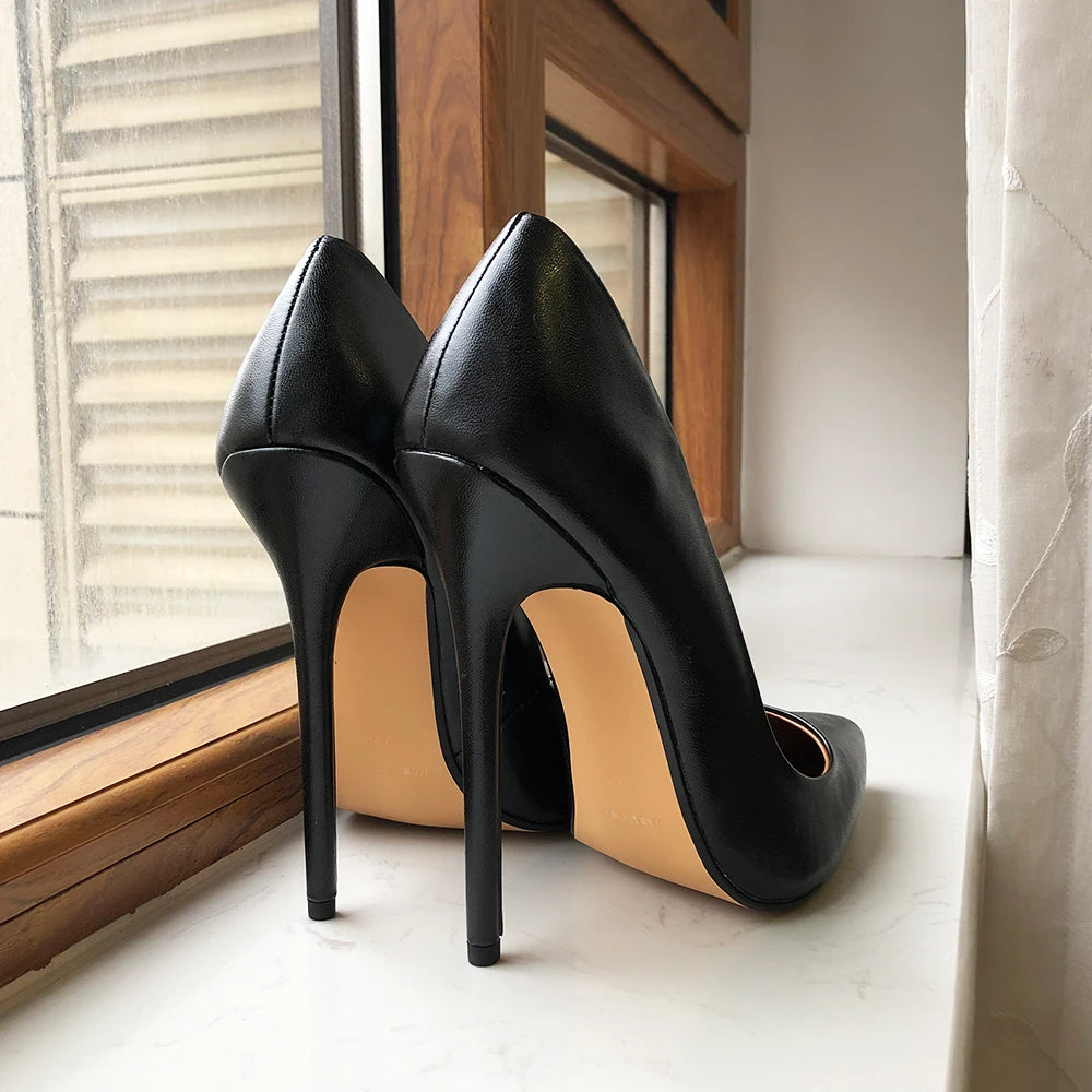 Tikicup Plus Size 40-48 Black Matte Unisex Pointy Toe Stiletto Pumps Sexy Crossdress Slip On 15cm High Heel Shoes for Wide Foot heels_stiletto