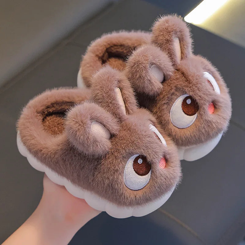 Winter Children's Cotton Shoes 2025 New Cute Rabbits Warm Plush Girls' Slippers Faux Fur Anti Slip Flat Boys' Home Slippers kids_shoes
