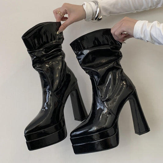 Eilyken Solid Platform Woman Ankle Boots Fashion Pointed Toe Square High Heels Shoes Punk Style Modern Bottes Femmes boots_platform